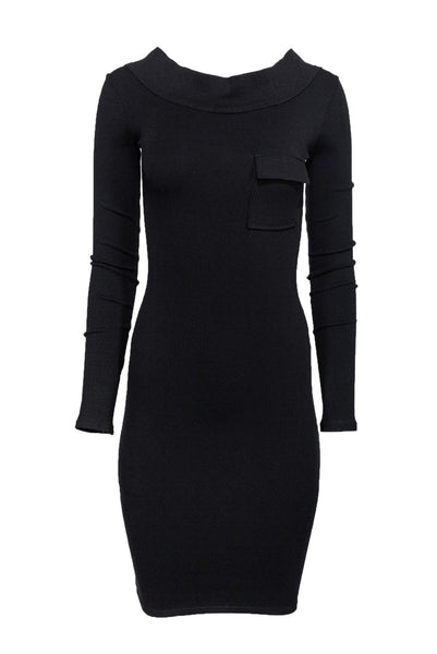 Pocketed Stretchy Long Sleeves Off the Shoulder Bodycon Dress