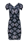 V-neck Sheath Vintage Pleated General Print Cap Sleeves Sheath Dress