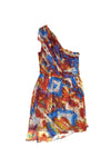 Hidden Side Zipper One Shoulder Silk General Print Dress