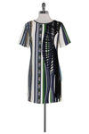 Short Sleeves Sleeves Shift Striped Print Hidden Back Zipper Scoop Neck Dress With a Ribbon