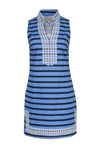 V-neck Shift Bateau Neck Collared Hidden Side Zipper Slit Summer Striped Dots Print Sleeveless Lace Trim Dress