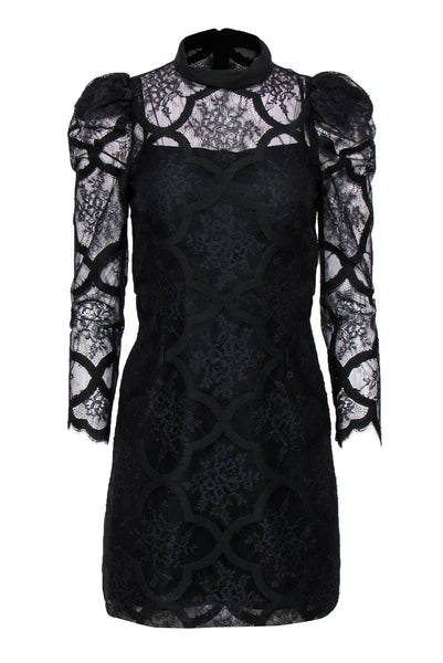 Floral Print Cocktail Sheath Puff Sleeves Sleeves Embroidered Lace Sheath Dress/Little Black Dress/Party Dress