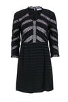 Short Striped Print Sheer Fitted Mock Neck Dress