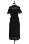Collared Embroidered Hidden Back Zipper Mesh Cutout General Print Cocktail Lace Short Sleeves Sleeves Midi Dress