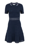 A-line Round Neck Ribbed Cutout Stretchy Short Sleeves Sleeves Dress