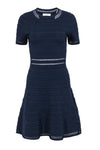 A-line Round Neck Cutout Ribbed Stretchy Short Sleeves Sleeves Dress