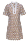 Geometric Print Short Sleeves Sleeves Hidden Side Zipper Fitted Lace-Up Round Neck Dress