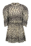 Animal Leopard Print Fit-and-Flare Long Puff Sleeves Sleeves Button Closure Fitted Cotton Elasticized Waistline Party Dress With Ruffles