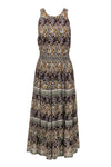 Scoop Neck Tiered Hidden Side Zipper Floral Print Sleeveless Maxi Dress