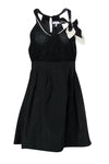 Fitted Self Tie Pleated Little Black Dress With a Bow(s)