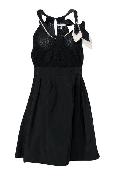 Fitted Pleated Self Tie Little Black Dress With a Bow(s)