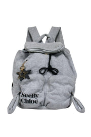 See by Chloe - Grey Plush Drawstring Backpack w/ Keychain