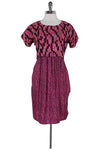 Silk General Print Round Neck Short Sleeves Sleeves Pocketed Fitted Hidden Back Zipper Flowy Dress