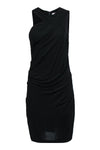 Shift Sheath Asymmetric Side Zipper Ruched Pleated Rayon Round Neck Sheath Dress/Midi Dress