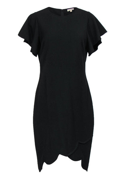 Sophisticated Flutter Short Sleeves Sleeves Round Neck Fitted Sheath Sheath Dress/Little Black Dress With Ruffles