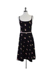 Floral Print Hidden Side Zipper Lace-Up Embroidered Spaghetti Strap Dress