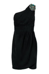 One Shoulder Sleeveless Sheath Ruched Jeweled Hidden Back Zipper Sheath Dress/Little Black Dress