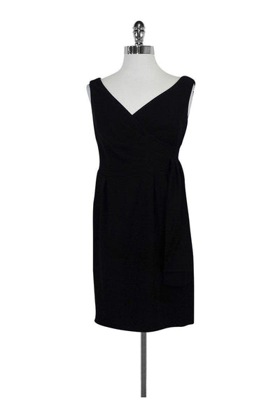 Sophisticated V-neck Pleated Hidden Back Zipper Slit Fitted Little Black Dress