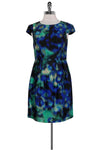 Round Neck Cap Sleeves Above the Knee Fitted Pocketed Hidden Back Zipper Pleated General Print Dress