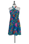 Floral Print Silk Halter Ruched Flowy Back Zipper Dress