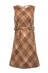 Empire Waistline Sheath Sleeveless Plaid Print Belted Sheath Dress