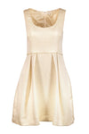Tall Pleated Fitted Pocketed Scoop Neck Cocktail Dress With Pearls