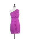 One Shoulder Polyester Draped Hidden Side Zipper Dress