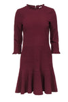 Long Sleeves Ruffle Trim Round Neck Hidden Back Zipper Sheath Sheath Dress