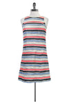 Back Zipper Pocketed Sleeveless Round Neck Striped Print Dress