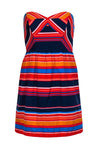 Strapless Summer Fit-and-Flare Hidden Back Zipper Fitted Gathered Draped Striped Print Dress