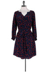 V-neck Elasticized Waistline Silk Belted Pocketed General Print Dress