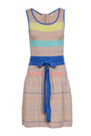 Tall Tall Round Neck Fit-and-Flare Fall Tie Waist Waistline Sleeveless Back Zipper Fitted Belted Striped Print Dress