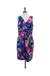 V-neck Sleeveless Gathered Slit Hidden Back Zipper Pleated Floral Print Dress