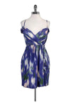 V-neck Empire Waistline Silk General Print Flowy Back Zipper Dress With Ruffles