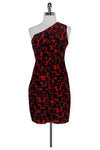 General Print Side Zipper Pleated One Shoulder Silk Cocktail Above the Knee Dress