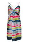 Gathered Pocketed Hidden Back Zipper Sweetheart Striped Tie Dye Print Dress