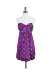 Strapless General Print Hidden Back Zipper Bubble Dress Sweetheart Silk Dress With a Bow(s)