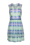 A-line Summer Fall Hidden Back Zipper Sleeveless Round Neck Corset Waistline Geometric Print Dress