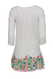 Shoshanna - White Semi-Sheer Cotton Dress w/ Bright Embroidery Sz