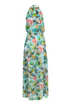 Elasticized Waistline Polyester Tropical Print Halter Beach Dress/Maxi Dress