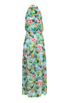 Elasticized Waistline Tropical Print Halter Polyester Beach Dress/Maxi Dress