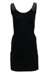 Knit Hidden Back Zipper Sleeveless Trim Scoop Neck Bodycon Dress/Little Black Dress With Rhinestones
