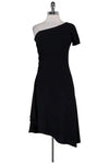 Flared-Skirt Knit Hidden Side Zipper Gathered Above the Knee One Shoulder Dress