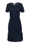 Dropped Waistline Shift Round Neck Short Sleeves Sleeves Pleated Dress