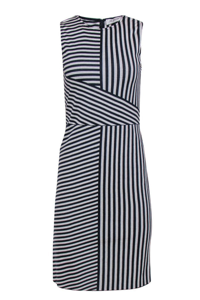 Stretchy Wrap Round Neck Summer Striped Print Shift Dress