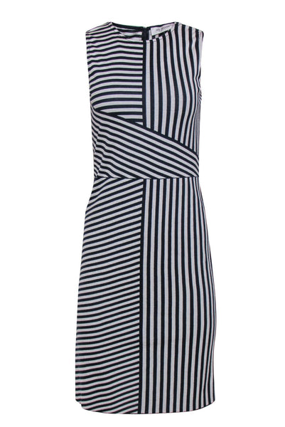 Round Neck Stretchy Wrap Summer Shift Striped Print Dress