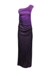 Hidden Side Zipper Ruched Sequined Slit Asymmetric Draped One Shoulder Wool Dress