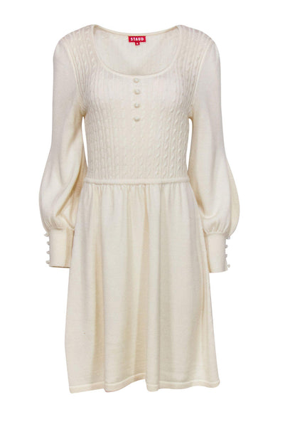 Scoop Neck Fitted Fit-and-Flare Sweater Dress