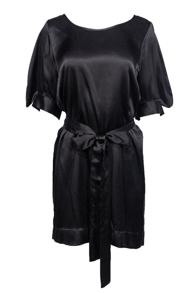 Elasticized Tie Waist Waistline Short Sleeves Sleeves Polka Dots Print Silk Round Neck Short Dress