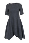 Short Sleeves Sleeves Hidden Back Zipper Slit Fitted Round Neck Fit-and-Flare Dress